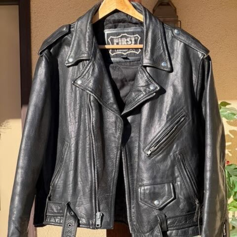First Genuine Leather Motorcycle Jacket • Heavy Leather • Size 44
